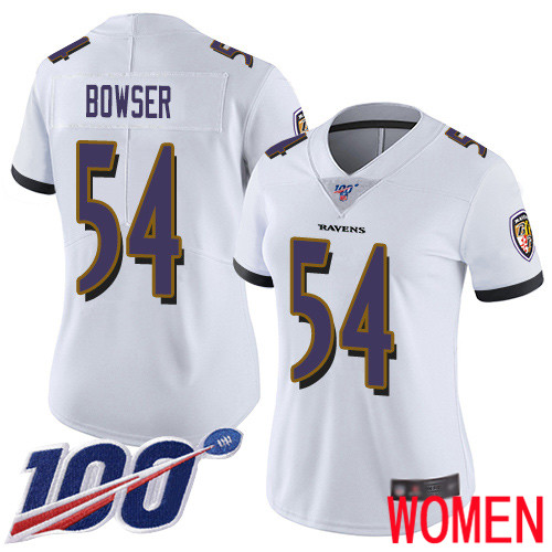 Baltimore Ravens Limited White Women Tyus Bowser Road Jersey NFL Football 54 100th Season Vapor Untouchable